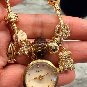 Gold Women's Charm Bracelet Watch